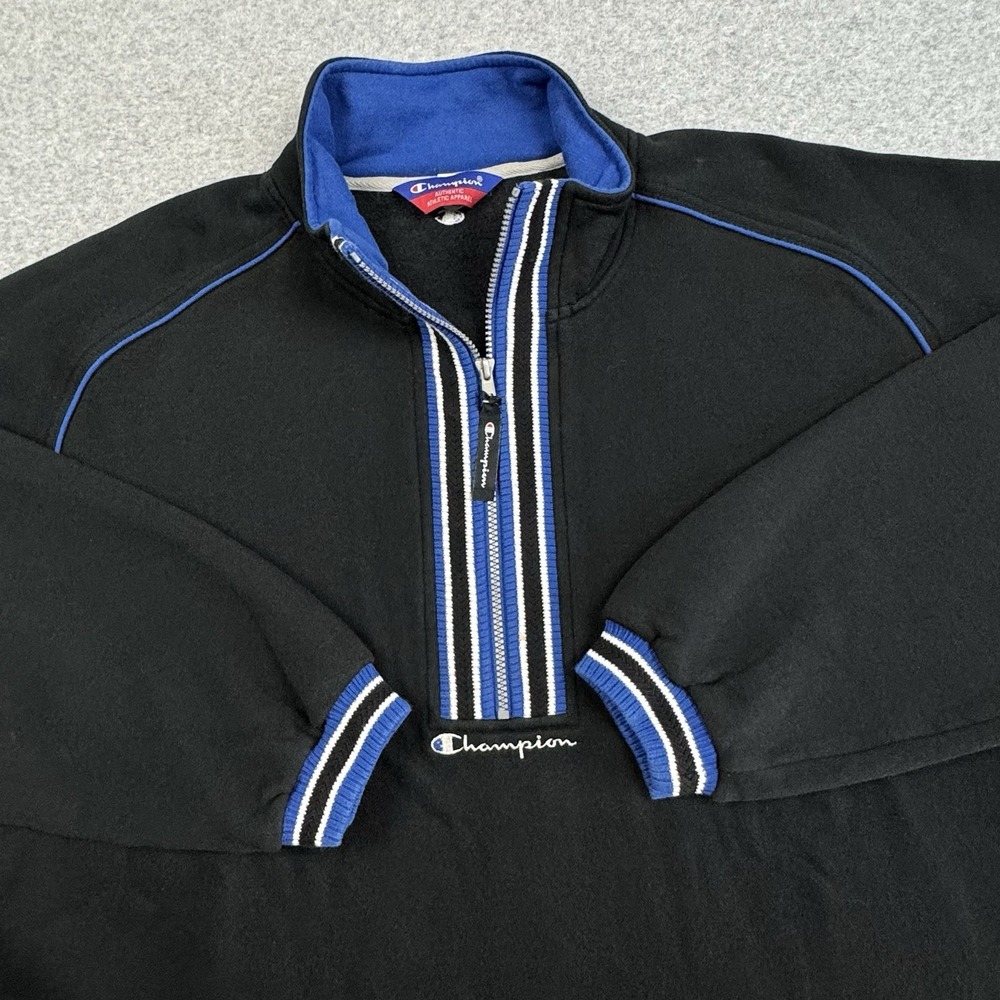 Vintage Y2K Champion 1/2 Zip Pullover Sweatshirt Men's XL Blue Black Sporty Warm